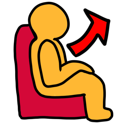 a  yellow figure sitting in a red chair with a red upwards arrow.